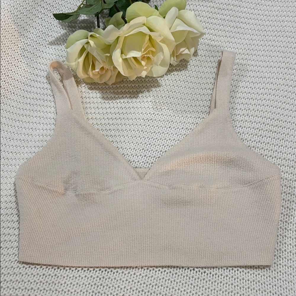 La Hearts Ribbed Cream Bralette